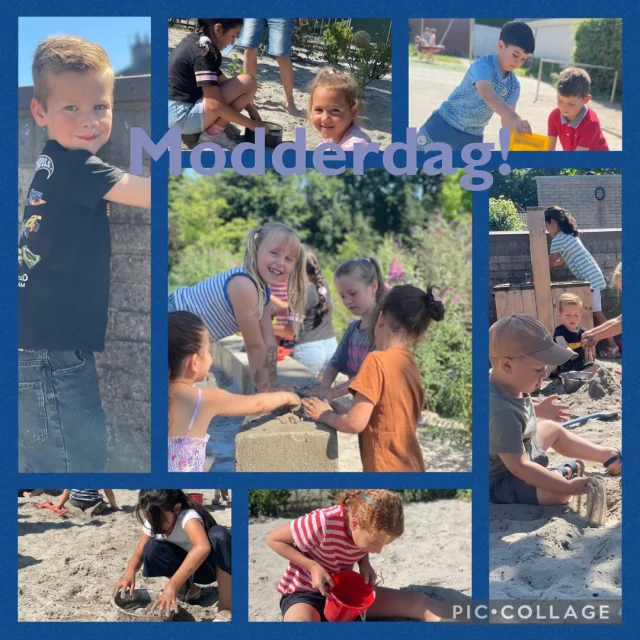 Het was warm vandaag, maar ook nog modderdag: en dat is dan wel weer een lekkere combinatie… Dus vandaag hebben we heerlijk met water en zand gekliederd! 💦🏝️🌱☀️ #modderdag
